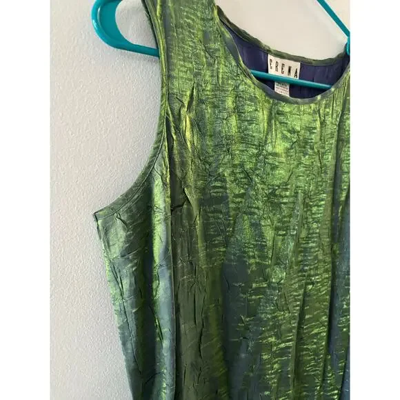 Vintage Erena Womens Metallic Tank Top Medium Green Mermaid Fairy Festival Rave - Picture 4 of 5